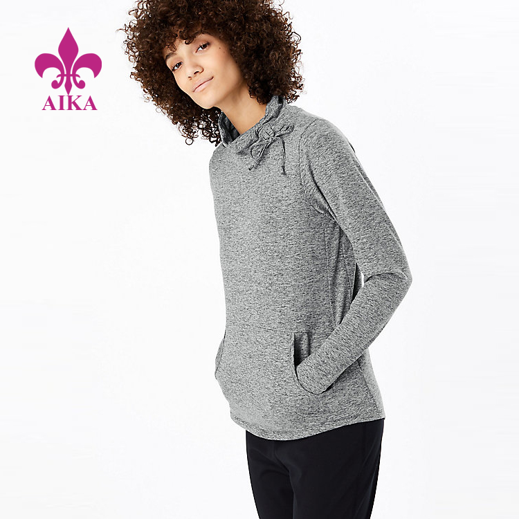 Quick Drying Breathable Front Pocket High Neck Sweatshirt Sports Women Hoodie Without Hood