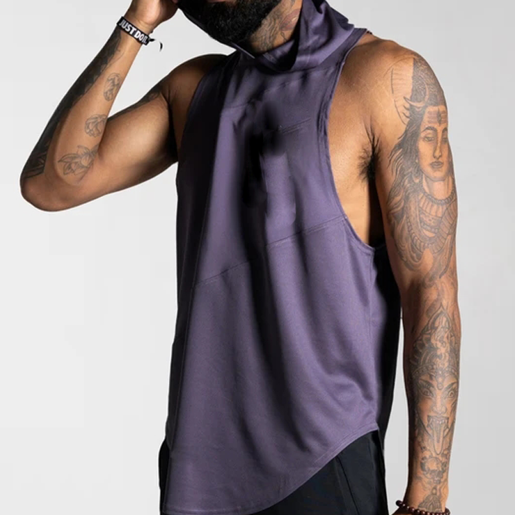 OEM Top Quality Mesh Back Lightweight Gym Sleeveless Hoody Tank Top For Men detail pictures