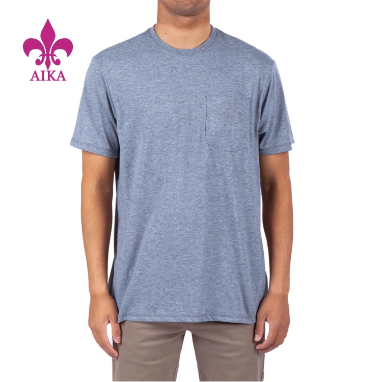 Custom Logo Mens Casual Simple Chest Pocket Active Gym Summer Fitness T-shirt