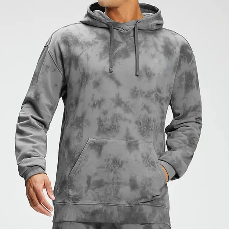 China Wholesale Rib Cuff Breathable Gym Tie Dye Hoodie For Men With Pocket detail pictures