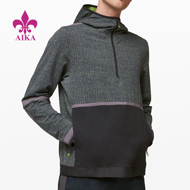 Personlized Products Fitness Bottom – Cheap Manufactory Custom Sweat-Wicking Half Zip Hoodie Sweatshirt Tracksuit for Men – AIKA detail pictures