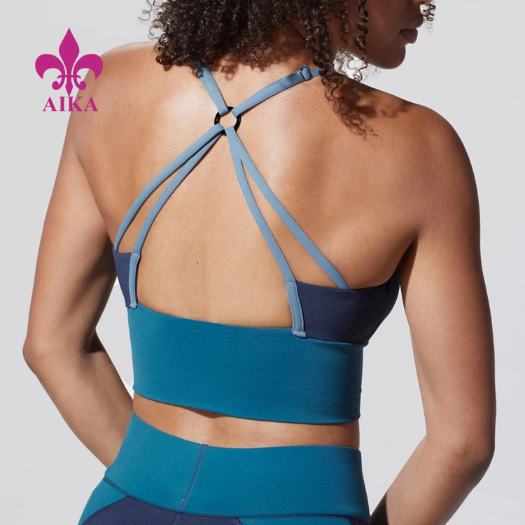 High Stretch Nylon Spandex Breathable Sexy Back Color Block Sports Bra detail pictures