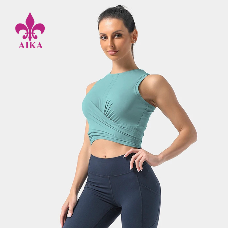 Fashion Design Gils Workout Summer Clothing Women Twisted Sleeveless Sports Crop Tank Top