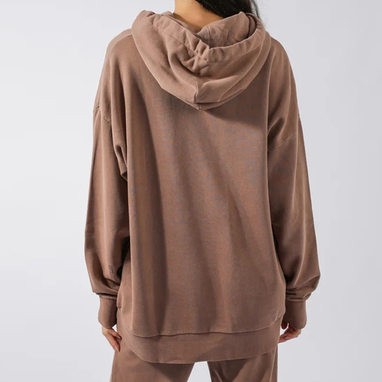 Fashion Style Oversize 100%Cotton Gym Drawstring Hoodie For Women With Side Pockets detail pictures