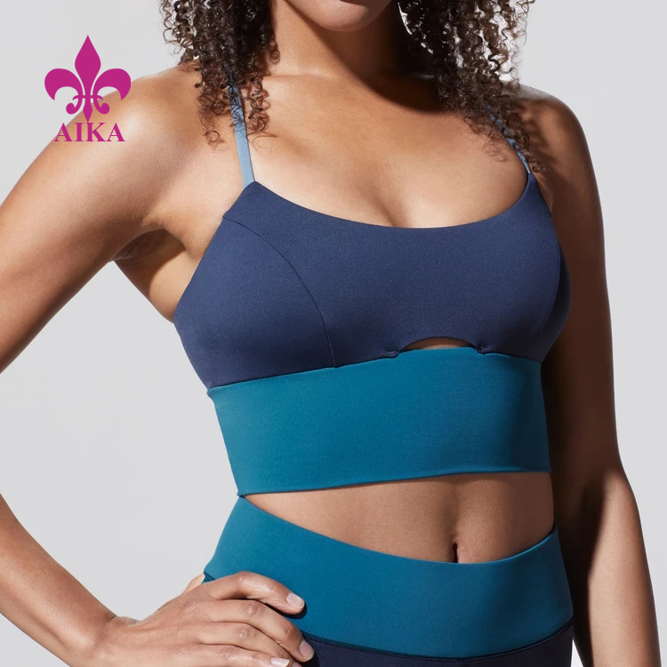 High Stretch Nylon Spandex Breathable Sexy Back Color Block Sports Bra