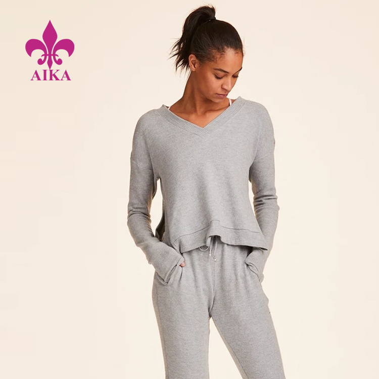 Custom Women Sports Wear Super Soft Ever Modal Deep V Neck Long Sleeve Yoga Sweat Shirt