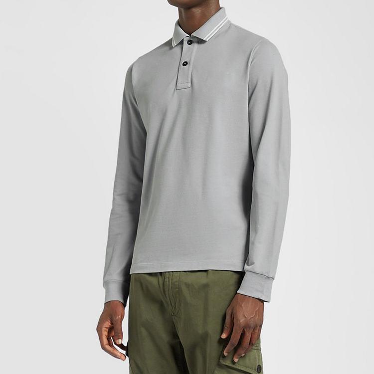 Custom Design Breathable Front Button Training Long Sleeve Polo T shirt For Men