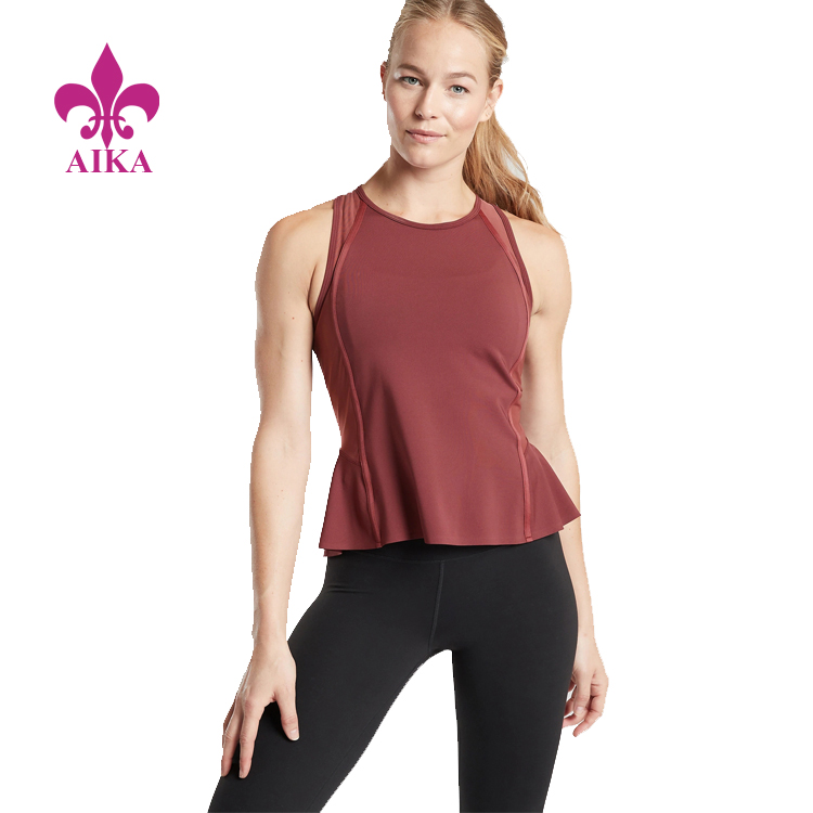 Wholesale Women Gym Clothes Soft Lightweight Mesh Detail Peplum Tank Crop Tank Top
