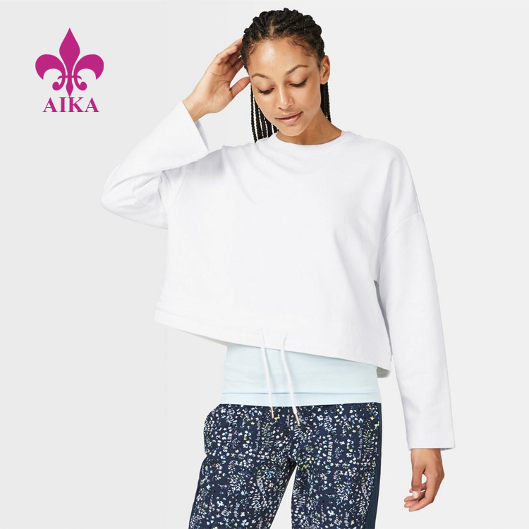 Custom Super Soft Oversized Fit Tie Hem Cropped Sweatshirt Women Sports Hoodie Without Hooded