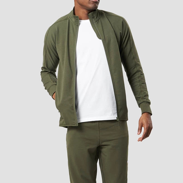 Top Quality Four Way Stretch Full Zip Athletic Gym Jacket For Men With Side Pockets detail pictures
