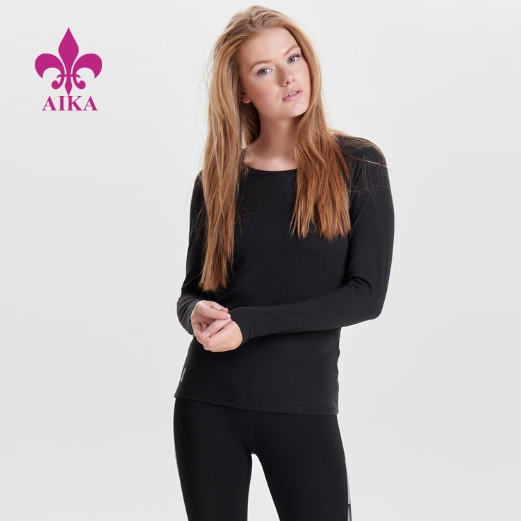Hot Autumn Classic Style Solid Colour Long Sleeve Sports Top Women T-shirt