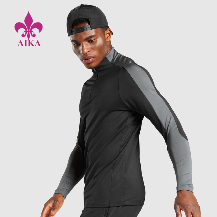 Hot New Products Garment Yoga Pants -
Wholesale Men Clothing Shirts Half Zip Long Sleeve Moisture Wicking Compression Gym T Shirts – AIKA detail pictures
