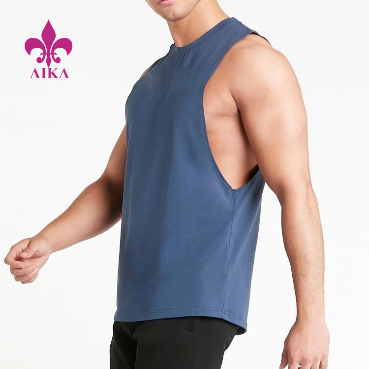 Custom Logo Printing Loose Fit O-Neck Cotton Spandex Sport Tank Top for Men detail pictures