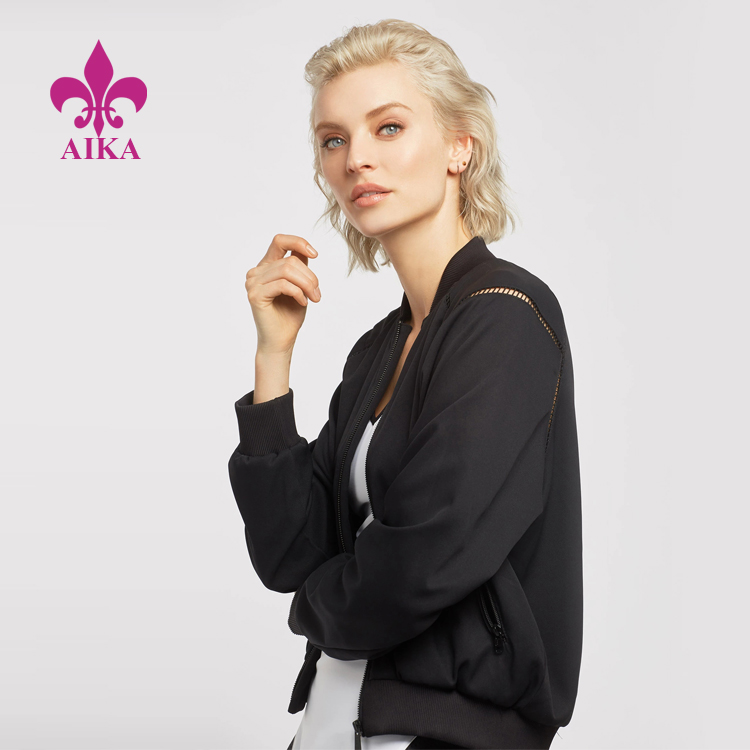 Online Exporter Custom Gym Wear -
Women Gym Clothes Breathable Ladder Trim Zipper Pocket Lightweight Sports Tennis Jacket – AIKA detail pictures