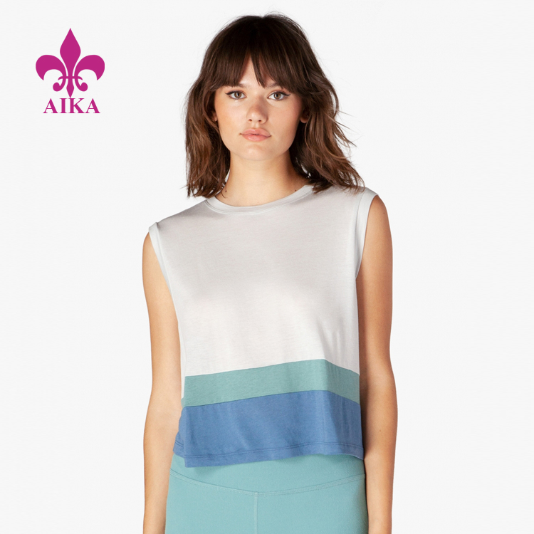 Latest Casual Look Yoga Sports Wear Gym Soft Colorblock Crop Tank Top for Women