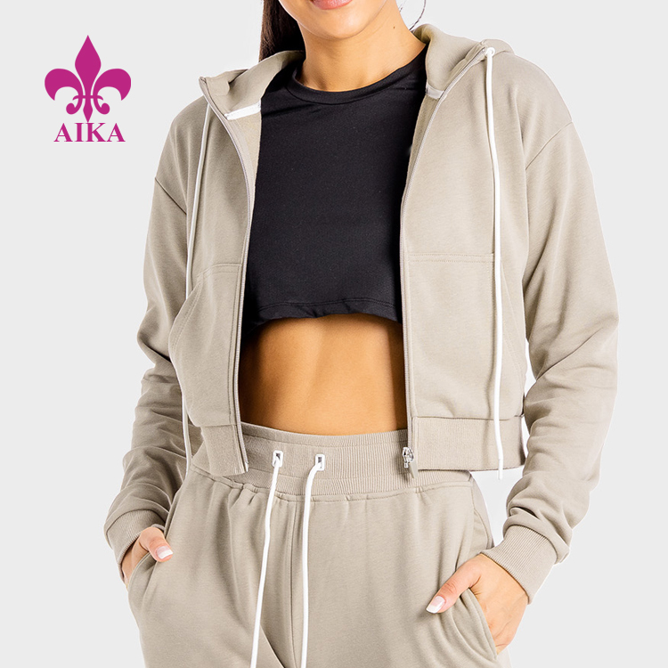 Mid Weight Full Zip Custom Jackets With Front Pocket And Cuffed Sleeves Women’s Plain Hoodie