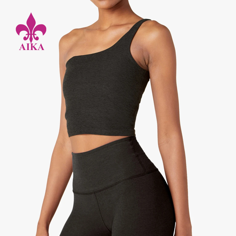 High Quality Slim Fit High Stretch Lightweight One Shoulder Crop Tank Top for Women detail pictures
