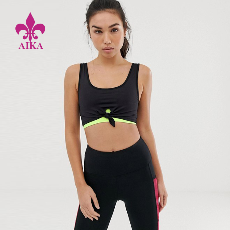 Cheap Manufactory Wholesale Custom Lightweight Tie Hem Knot Front Double Layer Yoga Bra