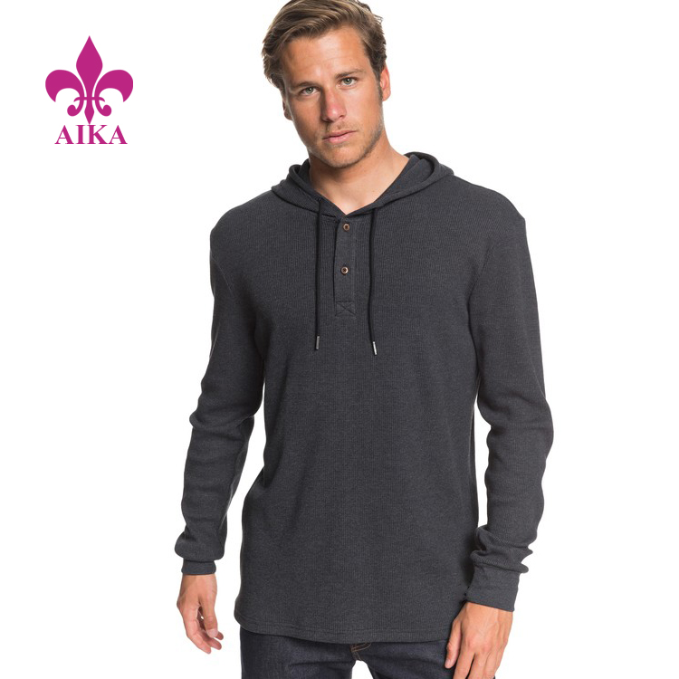 Cheap Wholesale Custom Jersey Waffle Knit Long Sleeve Hooded Top Men Sports Hoodie
