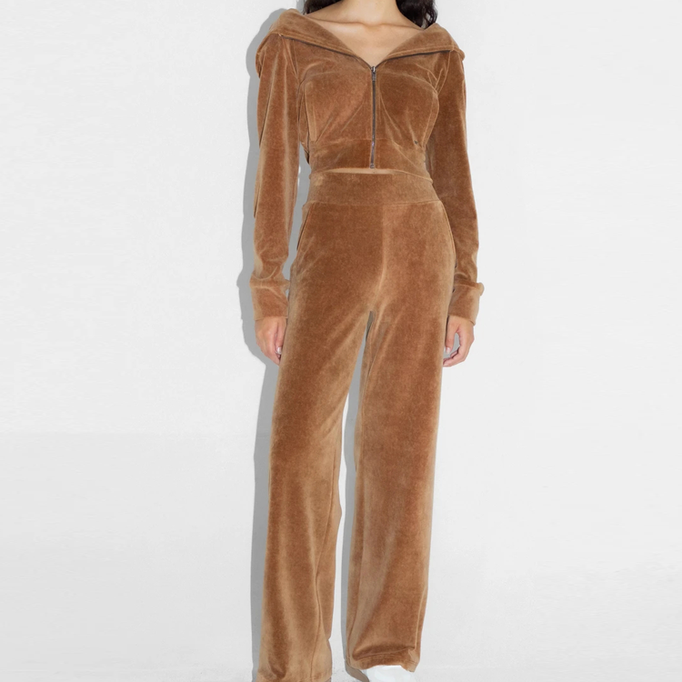Wholesale Custom Design High Waist Breathable Sweatsuit Velour Tracksuit For Women