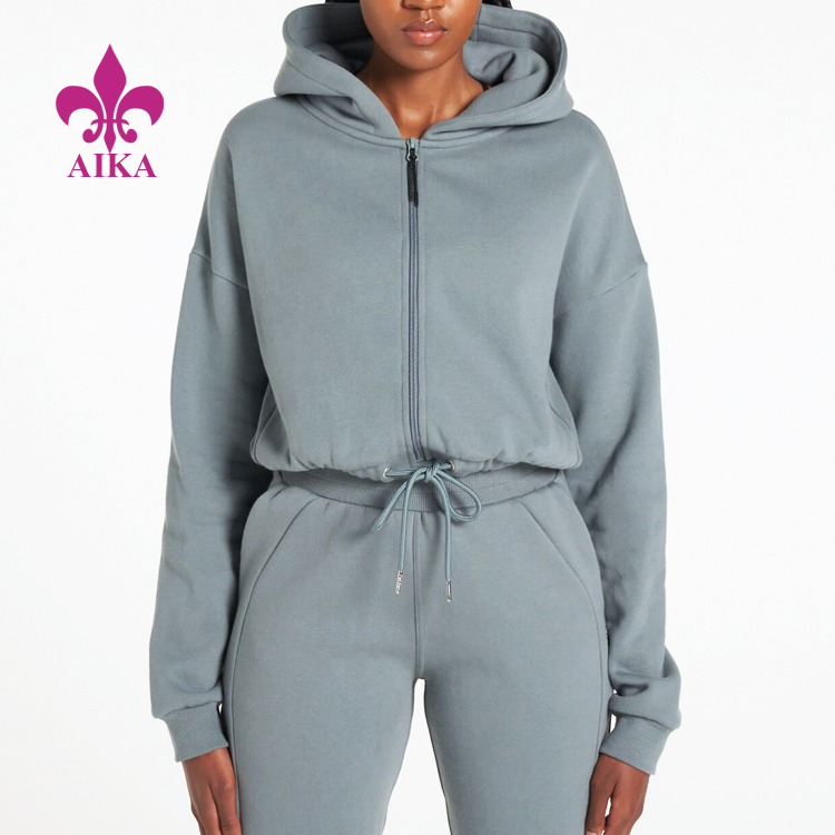 Soft Fleece Cotton Workout Adjustable Elastic Gym Tracksuits Set For Women detail pictures