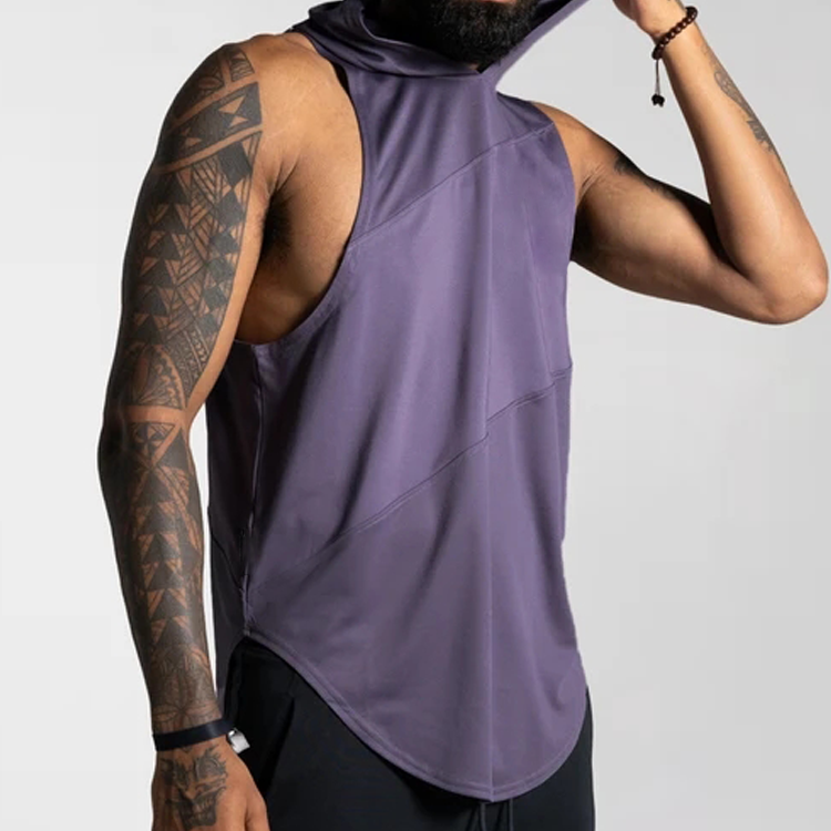 OEM Top Quality Mesh Back Lightweight Gym Sleeveless Hoody Tank Top For Men detail pictures