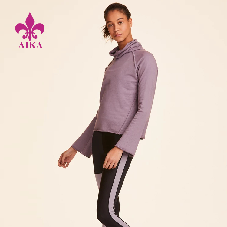 OEM Factory for Sports Wear Manufacturer -
Ladies Sports Wear Wide Funnel Neckline Open Bottom Sleeves French Terry Pullover Hoodie – AIKA detail pictures