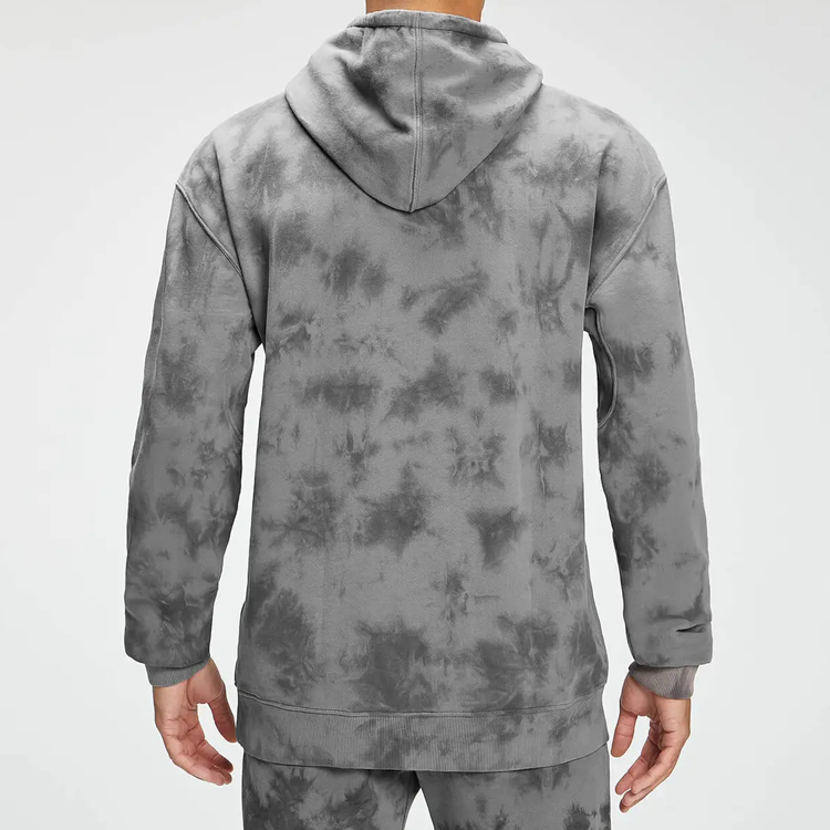 China Wholesale Rib Cuff Breathable Gym Tie Dye Hoodie For Men With Pocket detail pictures