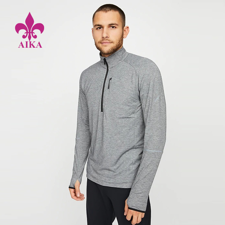 Men Sports Wear Half Zip Quick Drying Breathable Thumbholes Training Long Sleeve Top