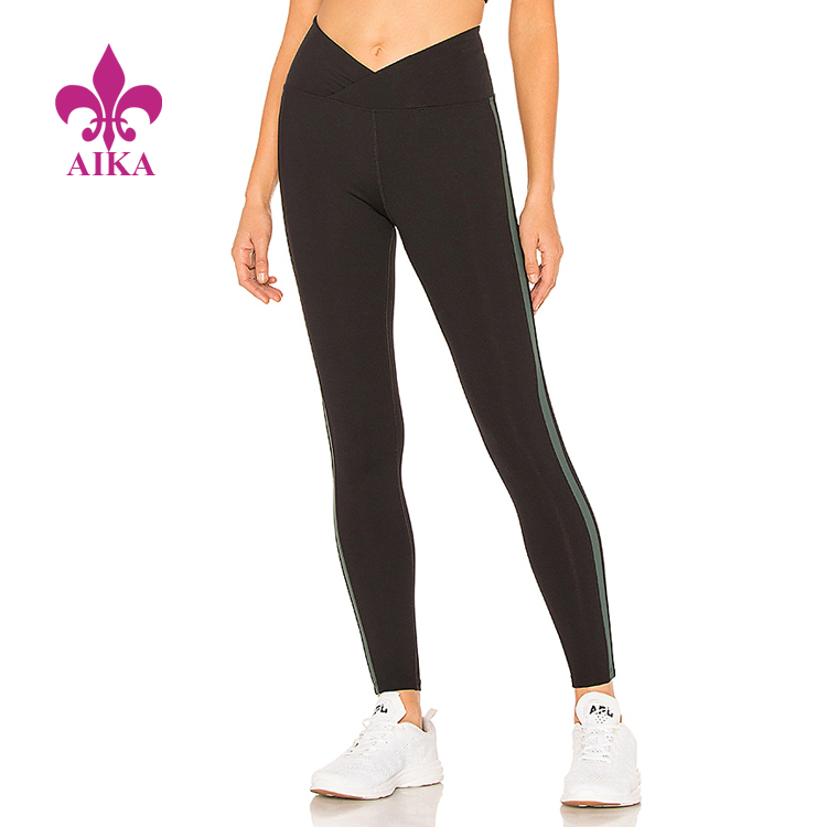 Custom Latest Fashion Design Stripe Compression All-way Stretch Women Sports Yoga Leggings