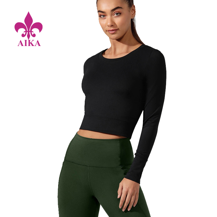 Women Yoga Wear Quick Drying Breathable Cropped Long Sleeve Top Sports T-shirt