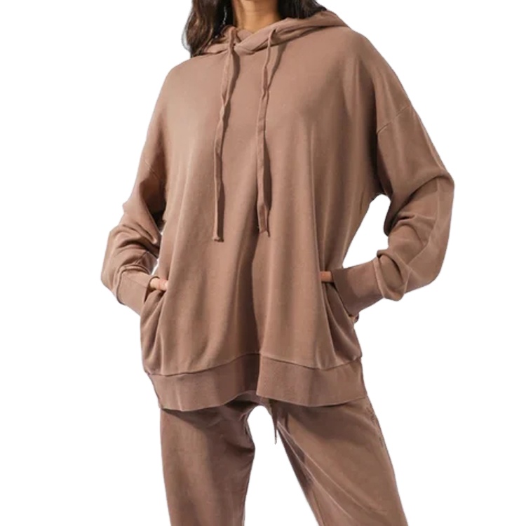 Fashion Style Oversize 100%Cotton Gym Drawstring Hoodie For Women With Side Pockets