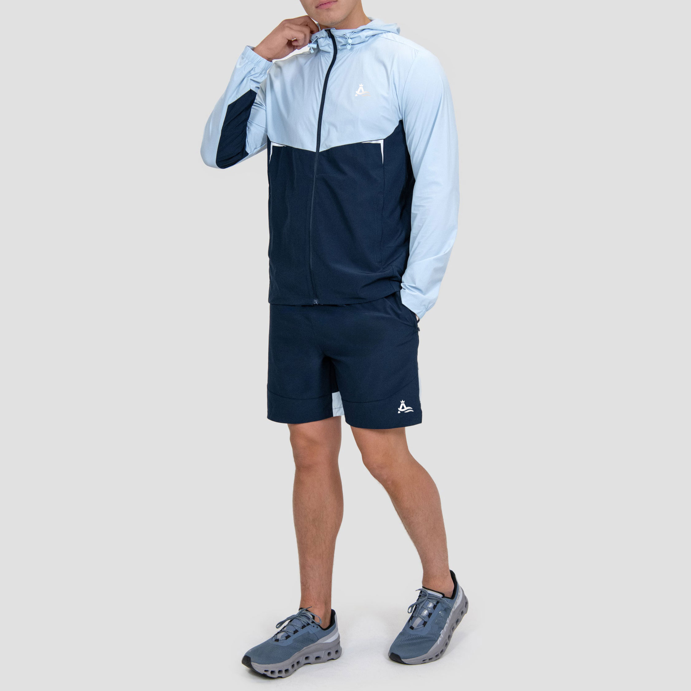 Reflective Logo Sweatshirt Shorts Suit 2025 Customized Summer Nylon Quick Dry Waterproof Windproof Hooded Jogging Tracksuit