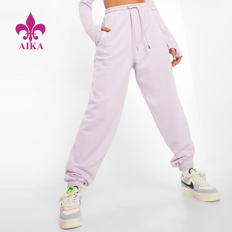 Best Selling Active Wear Drawstring Waist Women 100 Cotton Oversized Jogger Pants With Zipper Pocket