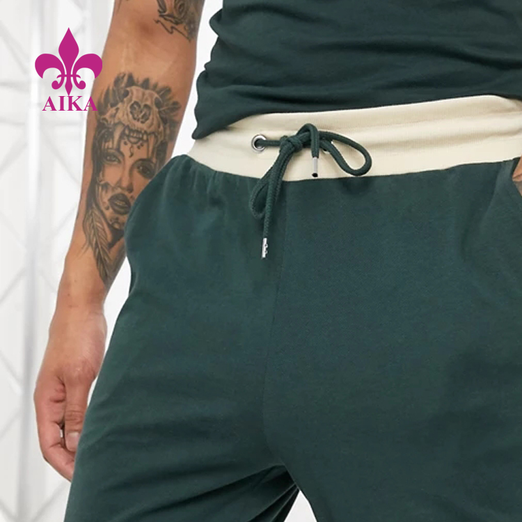 Online Exporter Gym Cotton Jogger – Men Sport Running Wear Logo Printing Solid Color Side Stripe Green Sweat Pants – AIKA detail pictures