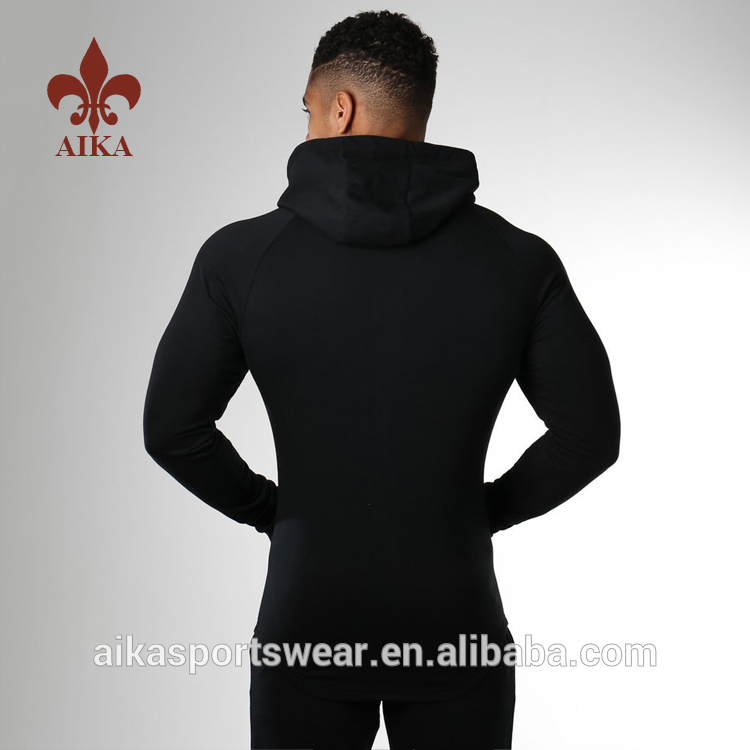 Factory wholesale Sports Pants Jacket – 2019 Wholesale Custom 95% cotton 5% spandex stronger mens slim fit thick black gym hoodies – AIKA detail pictures