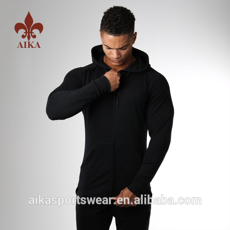 Factory wholesale Sports Pants Jacket – 2019 Wholesale Custom 95% cotton 5% spandex stronger mens slim fit thick black gym hoodies – AIKA detail pictures