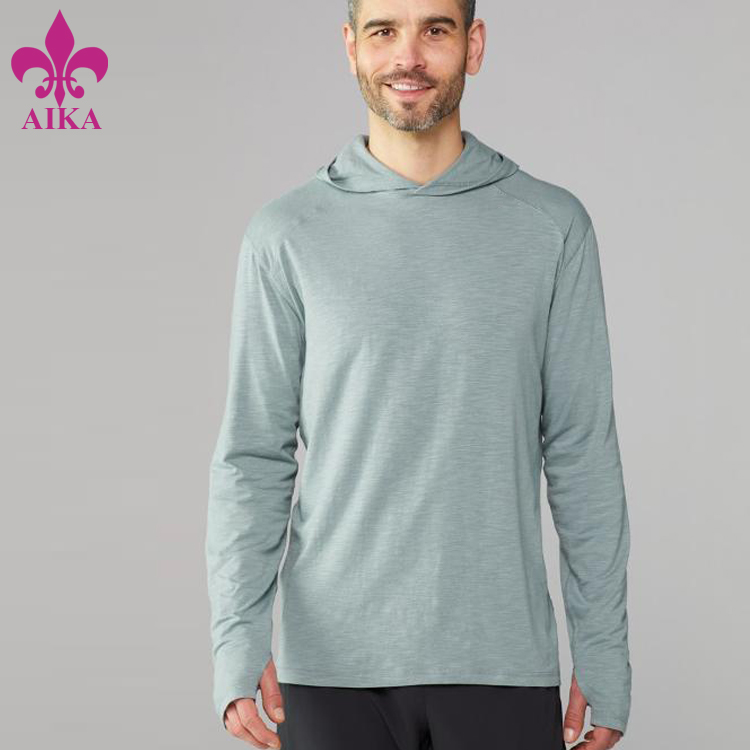 Custom Fitness Clothing T Shirt Long Sleeve Printing Finger Hole Lightweight Hoodie Shirt For Man