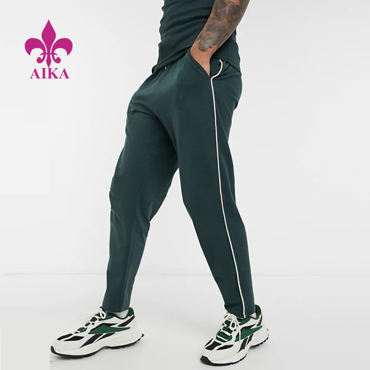 Men Sport Running Wear Logo Printing Solid Color Side Stripe Green Sweat Pants