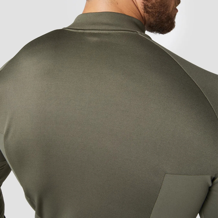 Custom High Quality Athletic Front 1/4 Zipper Long Sleeve Slim Fit Gym T Shirts For Men detail pictures