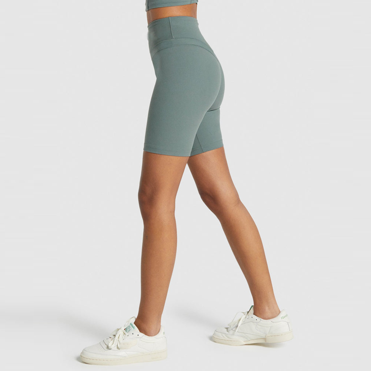 High Stretch Custom Logo No Front Seam High Waist Yoga Biker Shorts For Women detail pictures