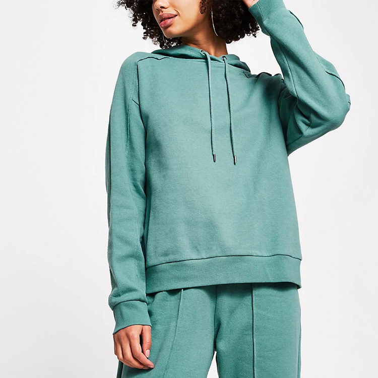 Active Sportswear Plain Design Women 100% Cotton Drop Shoulder Blank Pullover Hoodies Custom Logo Printing
