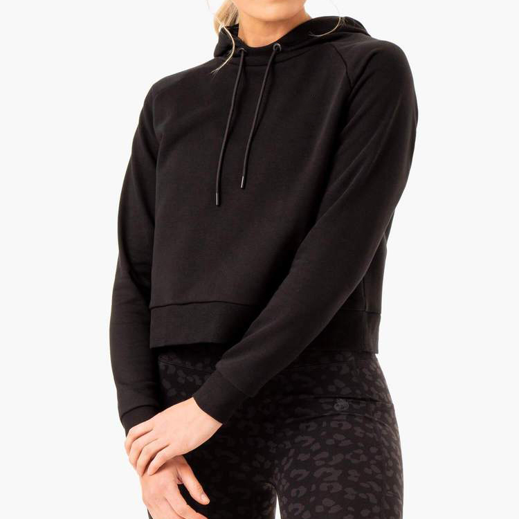 Top Sell Gym Active Custom Workout Soft Cotton Plain Crop Blank Hoodie For Women detail pictures