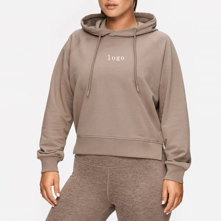 Wholesale Raglan Sleeve Gym Fitness Cotton Blank Crop Hoodies Custom Logo For Women