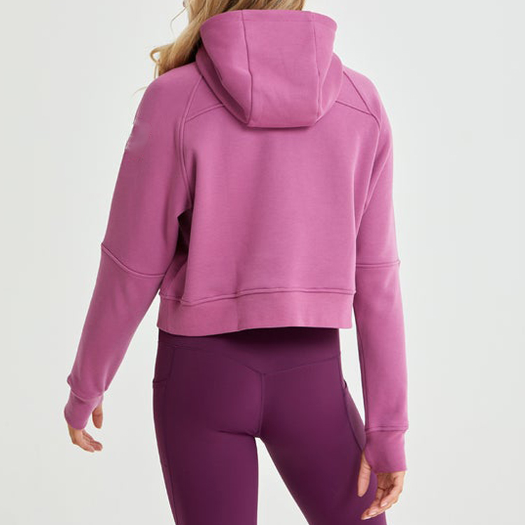 Wholesale High Quality Front Quarter Zip Fleece Cotton Custom Plain Crop Hoodie For Women detail pictures
