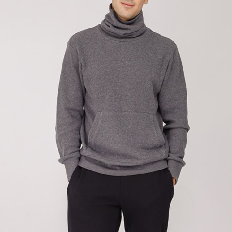 High Quality Custom Logo Men’s Waffle Turtleneck Plain Sweatshirts With Kangaroo Pocket