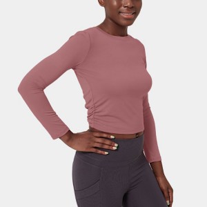 Popular Design for Ladies Yoga Pants -
 Wholesale OEM Custom Sweat – Wicking Four Way Stretch Plain Hollow Out Long Sleeve Crop T Shirt Gym Clothes For Women – AIKA