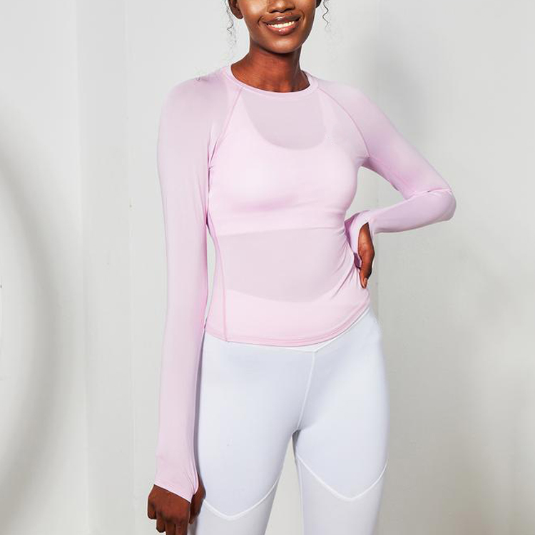 New Arrival Fitness Workout Clothing Sport Wear Quick Dry Mesh Panel Women Long Sleeve Gym T Shirts