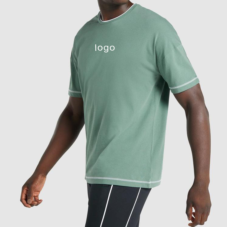 Contrast Stitching Gym Cotton Blank Fitness Streetwear Custom Logo Design T shirts For Men detail pictures
