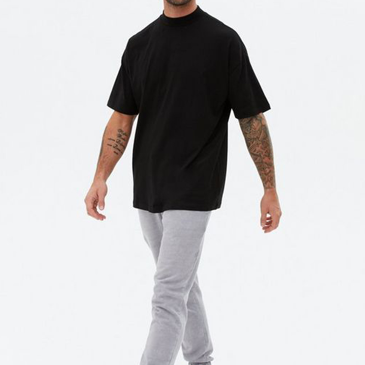 High Quality 95% cotton 5% spandex Mock Neck Men Plain Workout Blank Fitness T Shirt detail pictures